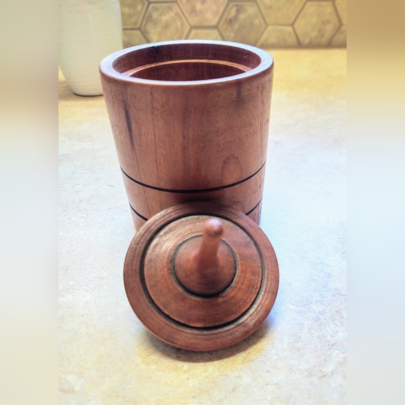 Wood Hand Turned Trinket Holder & Lid/Lid Also Toy Top Spinner - Picture 10 of 10